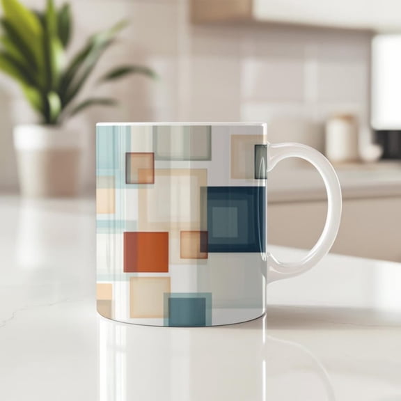Mid Century Modern Coffee Mug, Square Ceramic Mug, Geometric Design.