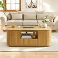thumbnail image 1 of Mid Century Modern Coffee Table, 46.5" Storage Center Table with Door and Drawer, Wave Pattern Design for Living Room, Office or Apartment, Natural, 1 of 9