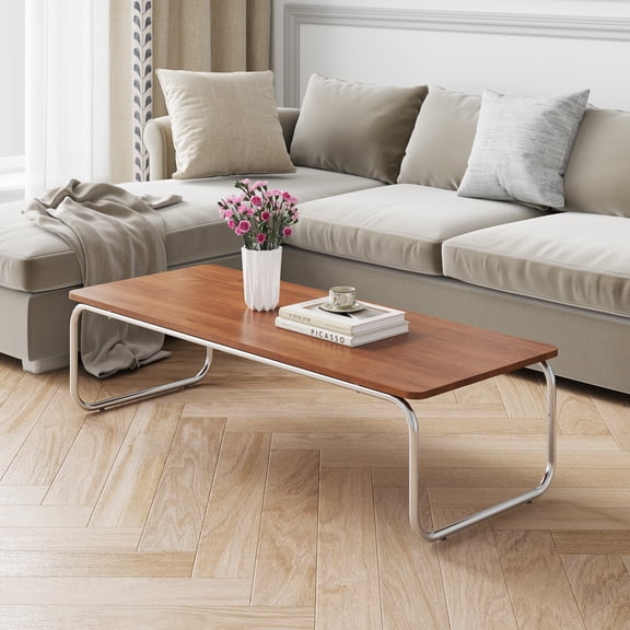 Mid Century Modern Coffee Table - 47.2" Wood Rectangular Coffee Table, Industrial Living Room Coffee Tables with U-Shaped Metal Legs, Minimalist Accent Sofa Center Tables for Home Office, Walnut