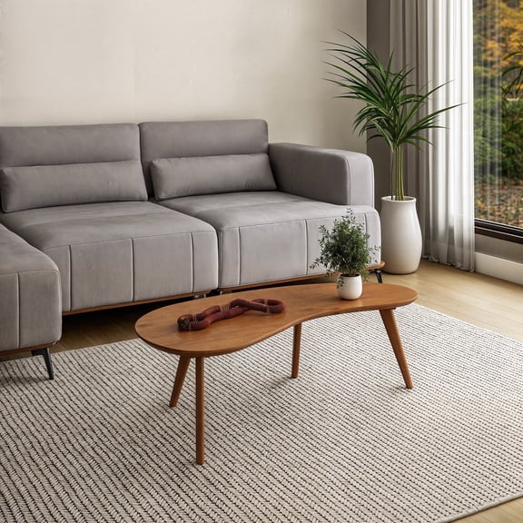 Camaflexi Coffee Table, Mid Century Modern Wood Frame, Oval Top, Castanho Finish