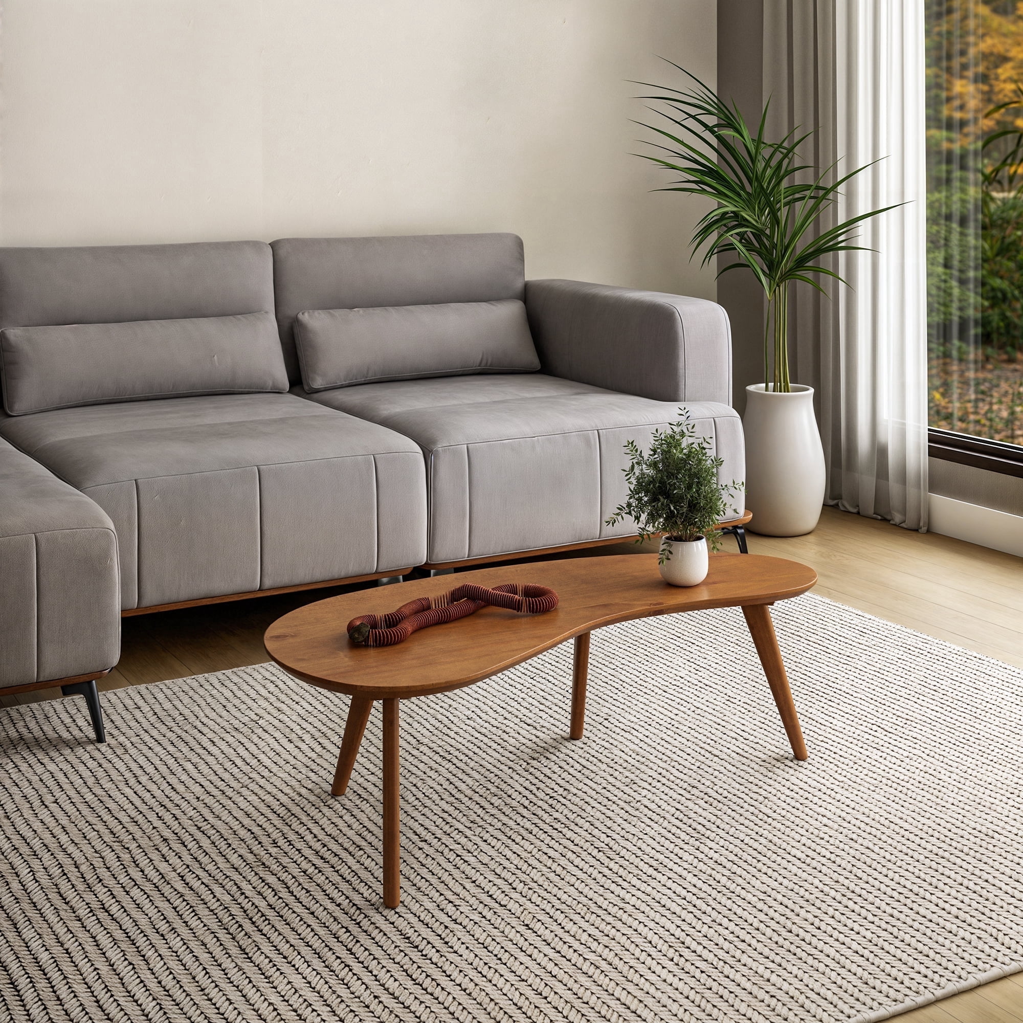 Camaflexi Coffee Table, Mid Century Modern Wood Frame, Oval Top, Castanho Finish