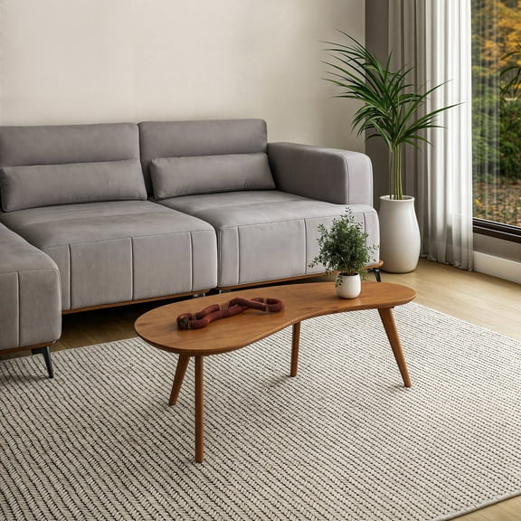 Camaflexi Coffee Table, Mid Century Modern Wood Frame, Oval Top, Castanho Finish