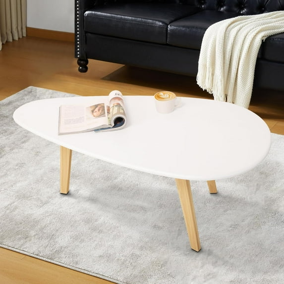 Mid Century Modern Coffee Table,Large Oval White Coffee Table for Living Room,for Small Spaces,White 22" D x 43" W x 18" H