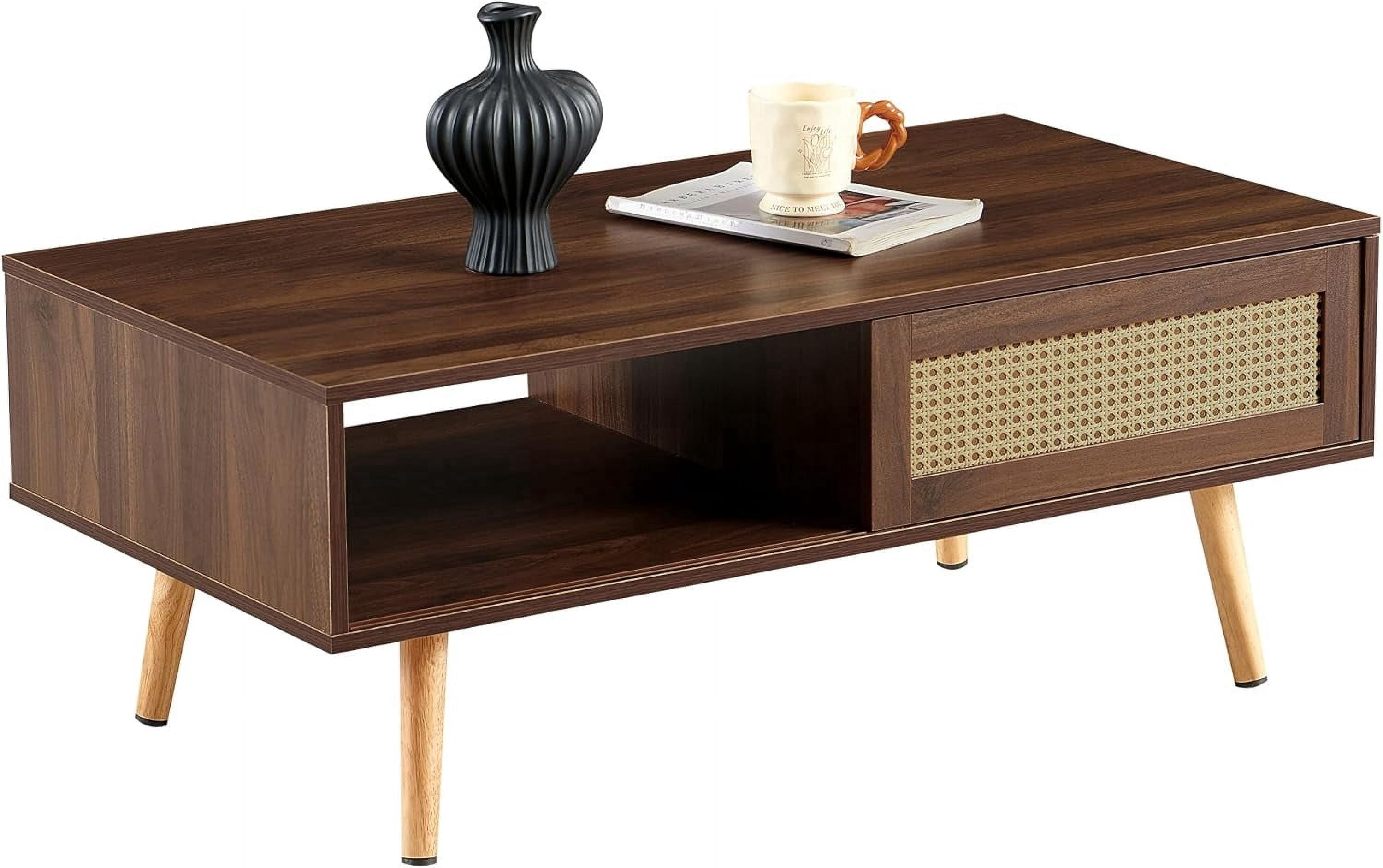 Mid Century Modern Coffee Table with Storage, 41.3 Inch Rectangle ...