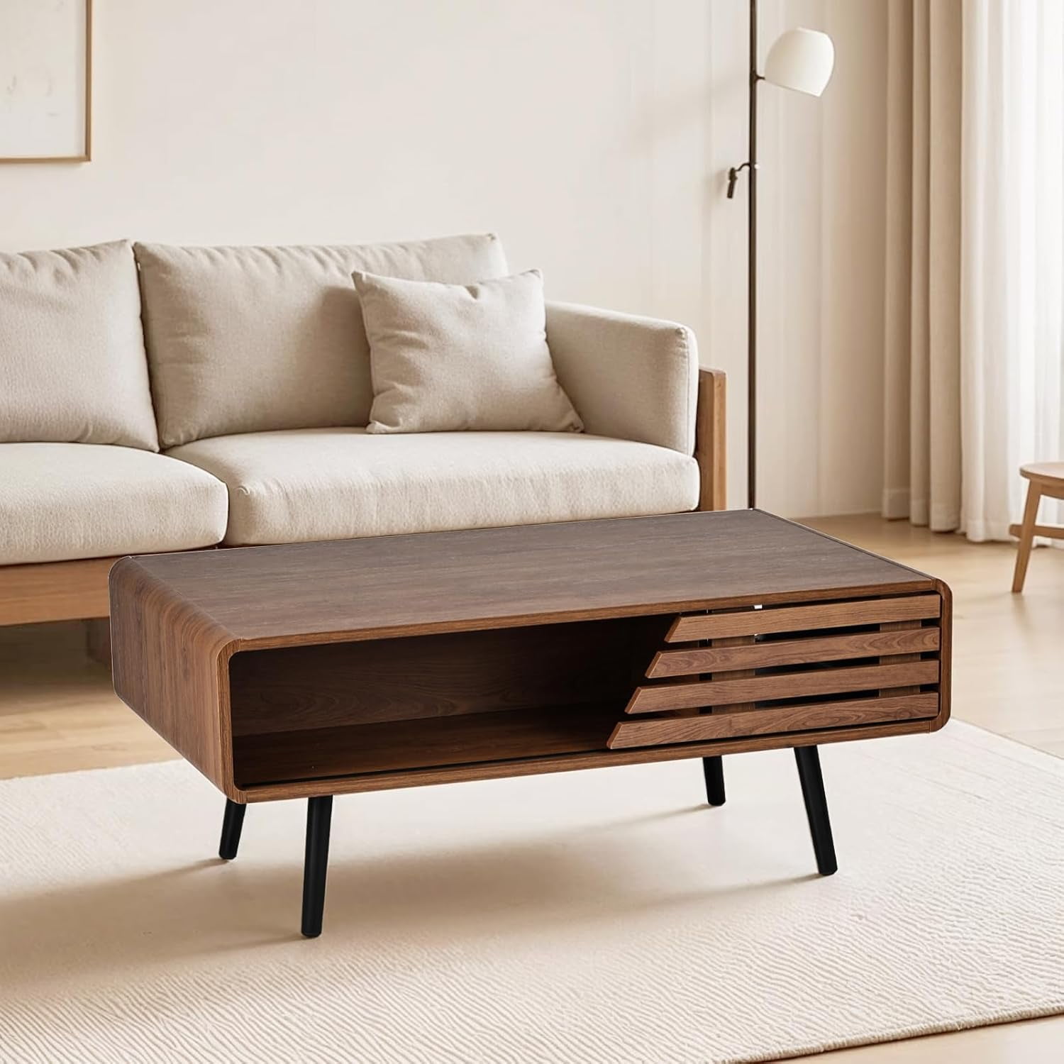 Mid Century Modern Coffee Table, Wood Rectangle Coffee Table with ...