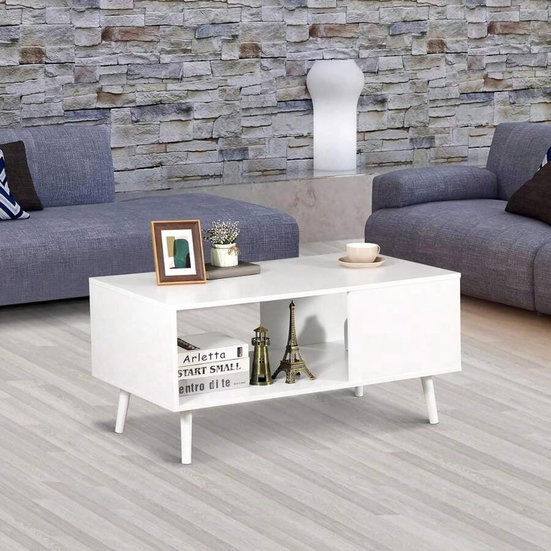 Mid Century Modern Coffee Table, Wooden Retro Coffee Table With Open ...