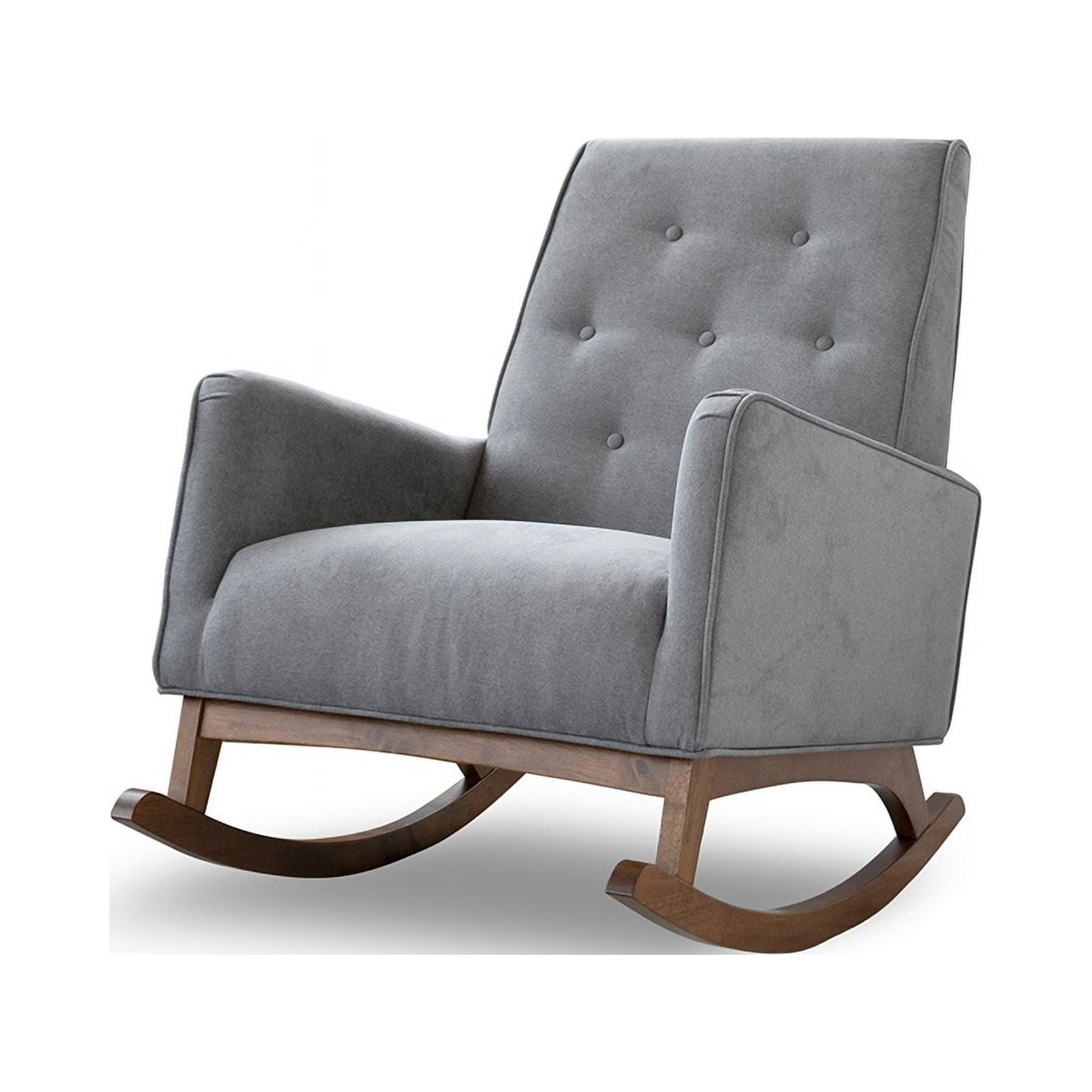 Light Gray Velvet Mid-Century Modern Rocking Chair with Solid Wood Frame