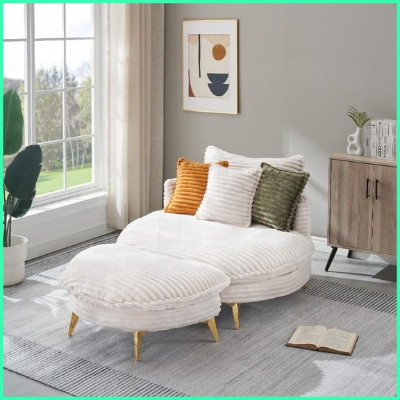 Mid-Century Modern Corduroy Loveseat with 3 Pillows, 65-Inch Beige 2-Seater Sofa for Apartment Living Room Office