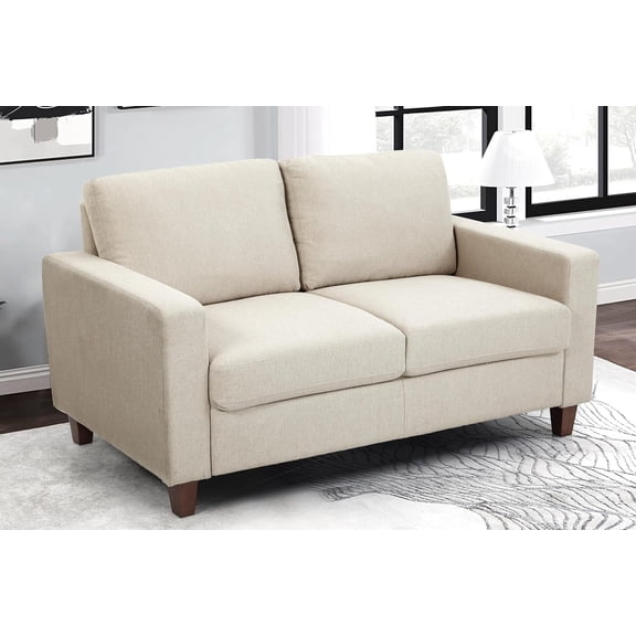 US Pride Furniture Mid Century Modern Couch for Small Spaces Living Rooms Apartments and Condos 2-Seater Loveseat with Reversible Back Pillows Beige