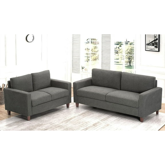 US Pride Furniture Mid Century Modern Couch for Living Rooms 20 in. Height Sofa Sets with Reversible Back Pillows in Grey