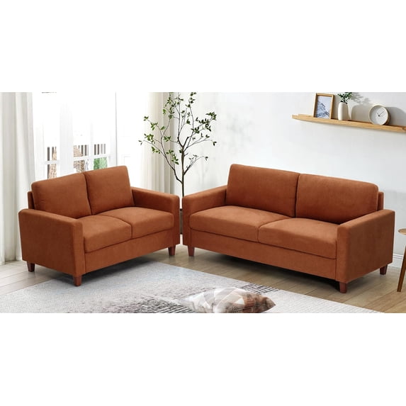 Mid Century Modern Couch for Small Spaces Living Rooms Apartments and Condos Sofa Sets with Reversible Back Pillows Orange