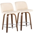 thumbnail image 1 of Mid-Century Modern Counter Stools with Swivel, Set of 2, Cream Faux Leather Upholstery and Walnut Finish, 1 of 5