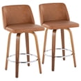 thumbnail image 1 of Mid-Century Modern Counter Stools with Swivel, Set of 2, Walnut Wood Frame and Camel Faux Leather Upholstery with Chrome Footrest, 1 of 5