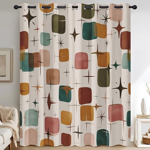 Mid Century Modern Curtains, 1950s 1960s Pattern Blackout Curtains, Retro Atomic Home Decor for Living Room Bedroom, Thermal Insulated Grommet Drapes 26"W x 45"L (Pack of 2)