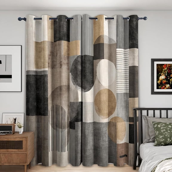 Mid Century Modern Curtains 2 Panel Set, Blackout Curtains Circle Abstract Geometric Pattern, Mid Century Decor for Kitchen Bedroom, Thermal & Darkening Grommet Drapes-42"W x 45"L (Pack of 2)