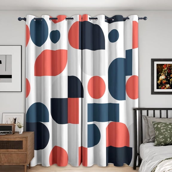 Mid Century Modern Curtains 2 Panel Set, Blackout Curtains Rust Abstract Geometric Pattern, Mid Century Modern Decor for Living Room Bedroom, Thermal Darkening Drapes-42"W x 45"L (Pack of 2)