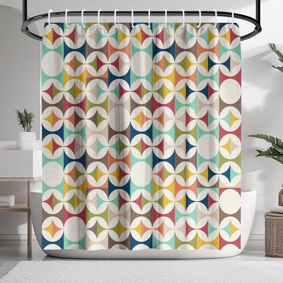 Mid Century Modern Curtains, 72 x 72 Inches, Retro Scandinavian Modern Danish Bathroom Decor, Easy to Clean Waterproof Polyester Fabric,Includes 12 Hooks