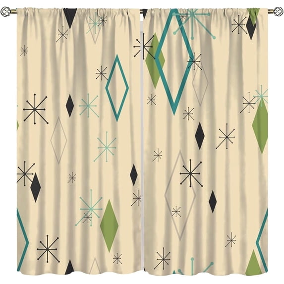 Mid Century Modern Curtains, Abstract Atomic Starburst Geometric Diamond Pattern Window Treatments for Bedroom Living Room Kitchen Set 2 Panels,55x39 Inches