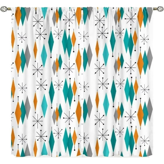 Mid Century Modern Curtains, Abstract Atomic Starburst Geometric Diamond Pattern Window Treatments for Living Room Bedroom,1950s 1960s Vintage Decorative Drapes 2 Panel Sets 52x63 Inch