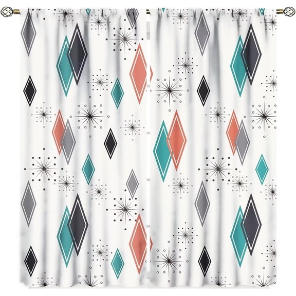 Mid Century Modern Curtains, Abstract Retro Atomic Starburst Geometric Diamond Pattern Window Treatments for Bedroom Living Room,1950s 1960s Vintage Decorative Drapes 42x54 Inch Blackout