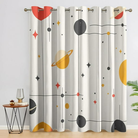 Mid Century Modern Curtains For Bedroom, Abstract Geometric Drapes , Vintage Planet Blackout Curtains For Living Room Home Decor, Patterned Grommet Drapes 42"W x 90"L