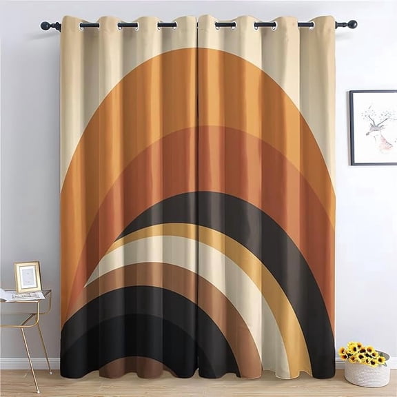 Mid Century Modern Curtains for Bedroom Decor, Boho Curved Abstract Geo Pattern Design Blackout Drapes, Retro Arch Curtains for Kitchen Bathroom Cafe 53"W x 96"L (Pack of 2)