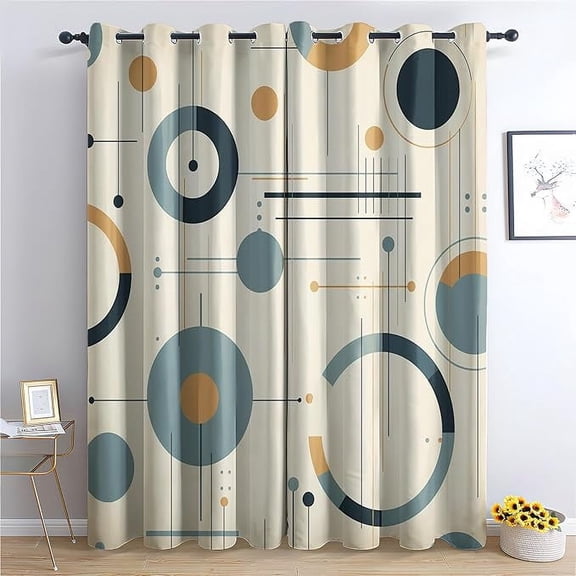 Mid Century Modern Curtains for Bedroom Decor, Geometric Circle Pattern Design Blackout Drapes, Minimalist Abstract Geo Curtains for Kitchen Bathroom Cafe 42"W x 108"L (Pack of 2)