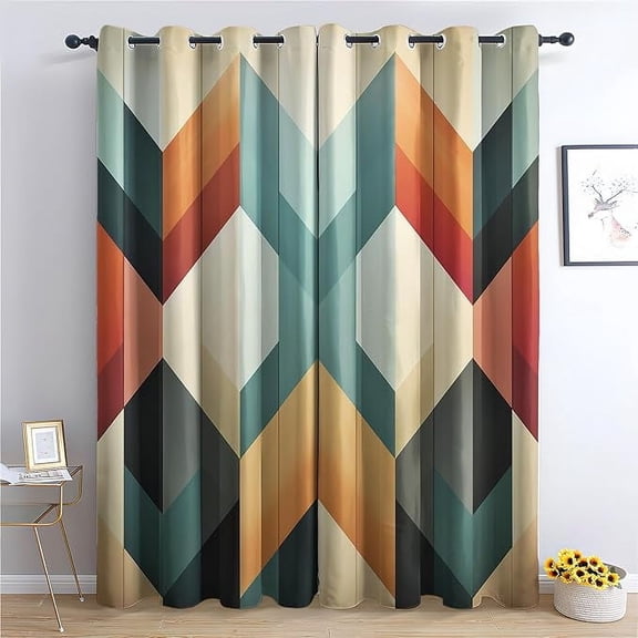 Mid Century Modern Curtains for Bedroom Decor, Retro Geo Pattern Design Blackout Drapes, Vintage Geometric Curtains for Kitchen Bathroom Cafe 53"W x 84"L (Pack of 2)