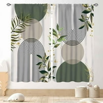 Mid Century Modern Curtains, Boho Aesthetic Green Tropical Palm Leaves Abstract Minimalist Geometic Arch Curtains Treatments for Bedroom Living Room Bathroom 2 Panels, 84"x63" Inch