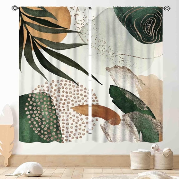 Mid Century Modern Curtains, Boho Aesthetic Tropical Palm Leaves Abstract Minimalist Sage Green Window Drapery Treatments for Bedroom Living Room Kitchen Bathroom 2 Panels, 84"x63" Inch
