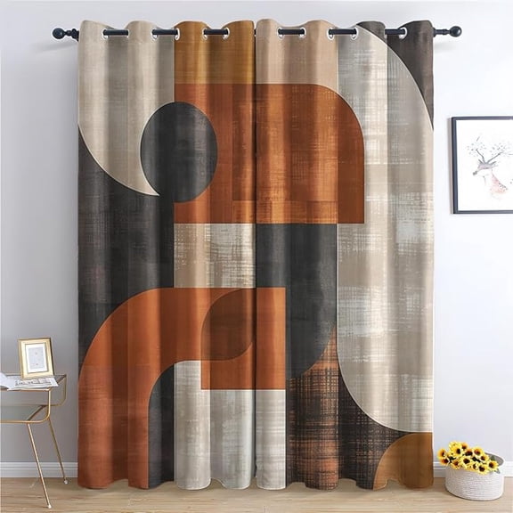Mid Century Modern Curtains, Earth Tone Abstract Geometric Patterned Blackout Curtains For Bedroom, Living Room Decor, Room Darkening Thermal Insulated Grommet Drapes 42"W x 96"L (Pack of 2)