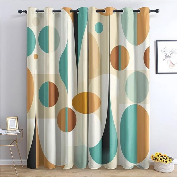 Mid Century Modern Curtains for Living Room Decor, Circle Oval Geo Pop Pattern Design Blackout Drapes, Retro Abstract Curtains for Bedroom 53"W x 96"L (Pack of 2)