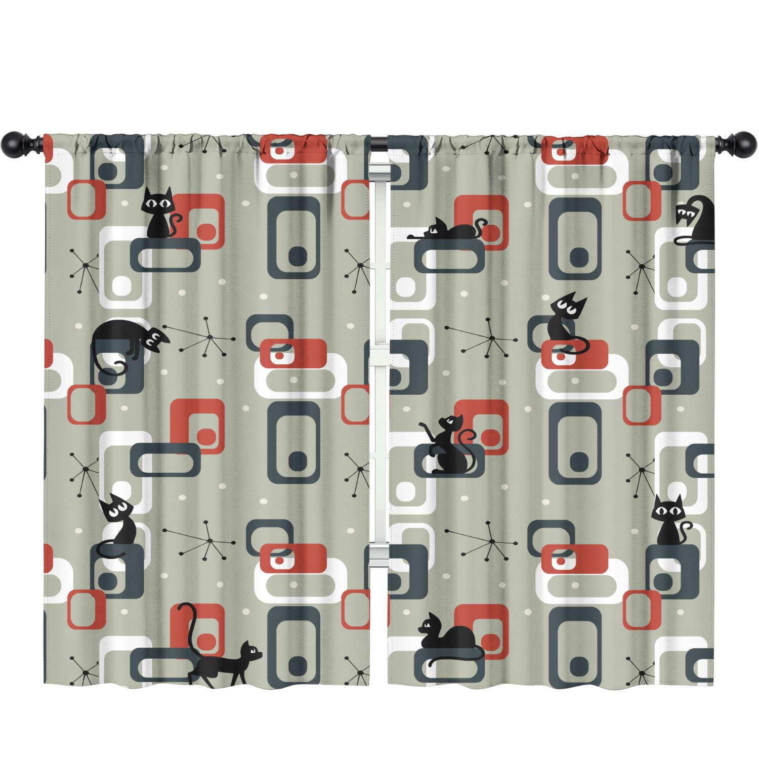 Mid Century Modern Curtains, Retro Geometric Atomic Abstract Pattern ...
