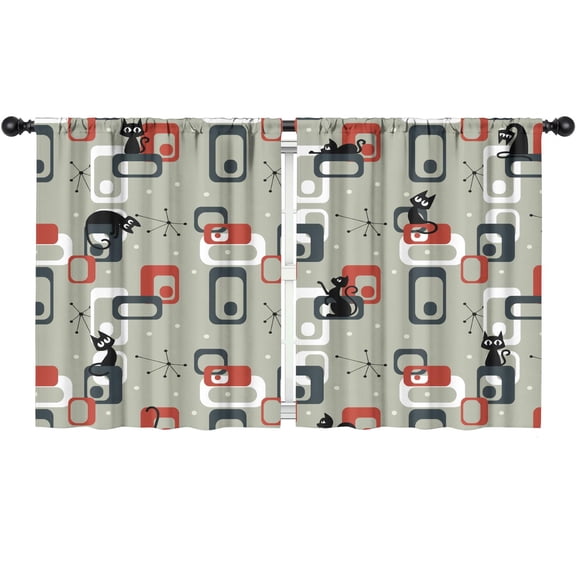 Mid Century Modern Curtains, Retro Geometric Atomic Abstract Pattern Middle Century 1950s 1960s Bright Window Drapery Treatments for Bedroom Living Room Kitchen Bathroom 2 Panel, 52"x63" Inch