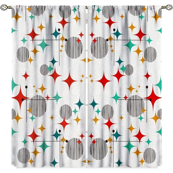 Mid Century Modern Curtains, Retro Stars Abstract Vintage Boho Art Pattern Window Treatments for Bedroom Living Room,1950s 1960s Vintage Decorative Drapes 2 Panel Sets,63x63 Inch Blackout