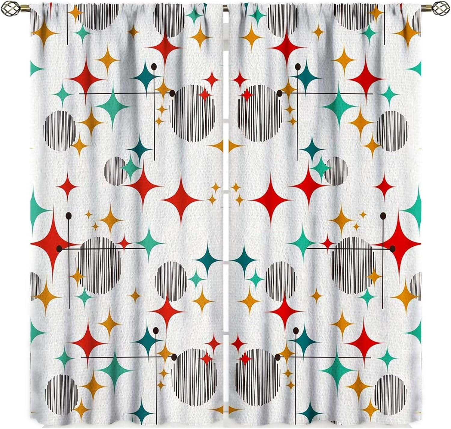 Mid Century Modern Curtains, Retro Stars Abstract Vintage Boho Art ...