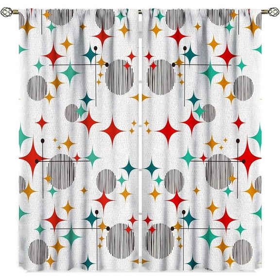Mid Century Modern Curtains, Retro Stars Abstract Vintage Boho Art Pattern Window Treatments for Bedroom Living Room,1950s 1960s Vintage Decorative Drapes 2 Panel Sets,84x84 Inch Blackout