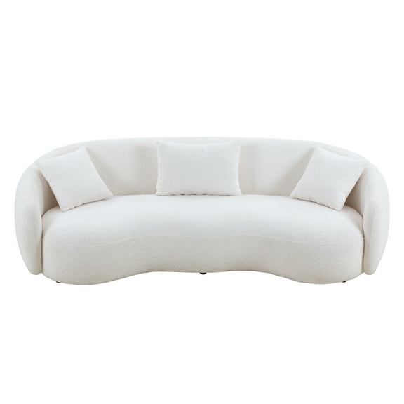 Mid Century Modern Curved Living Room Sofa, 4-Seat Boucle Fabric Couch for Bedroom, Office, Apartment, off white(beige and white)