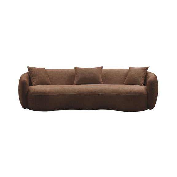 Mid Century Modern Curved Living Room Sofa, Boucle Fabric Couch for Bedroom, Office, Apartment, Brown