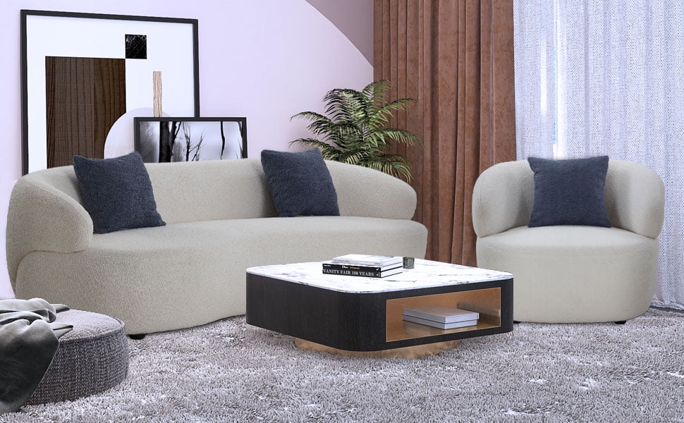 Mid Century Modern Curved Sofa, 3 Seat Cloud couch Boucle sofa Fabric ...