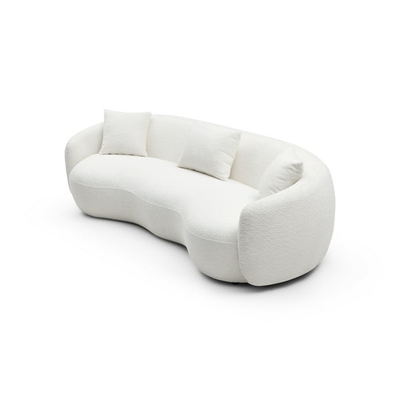 Mid Century Modern Curved Sofa - Plush Off-White Boucle 4-Seater Couch for Living Room, Bedroom, Office, Apartment - Cozy Upholstered Design, 93.6"
