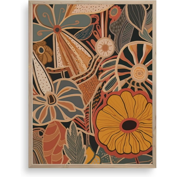 Mid Century Modern Decor, Flowers Bouquet Wall Art for Living Room, Abstract Floral Poster for Bedroom, Tan Boho Botanical Artwork Prints. (12" X 16", UNFRAMED)