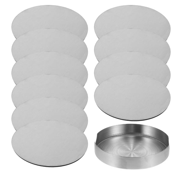 SOPOTUTU 1Set Practical Plated Silver Coasters and Storage Holder Anti Rust Cup Mats for Home Use
