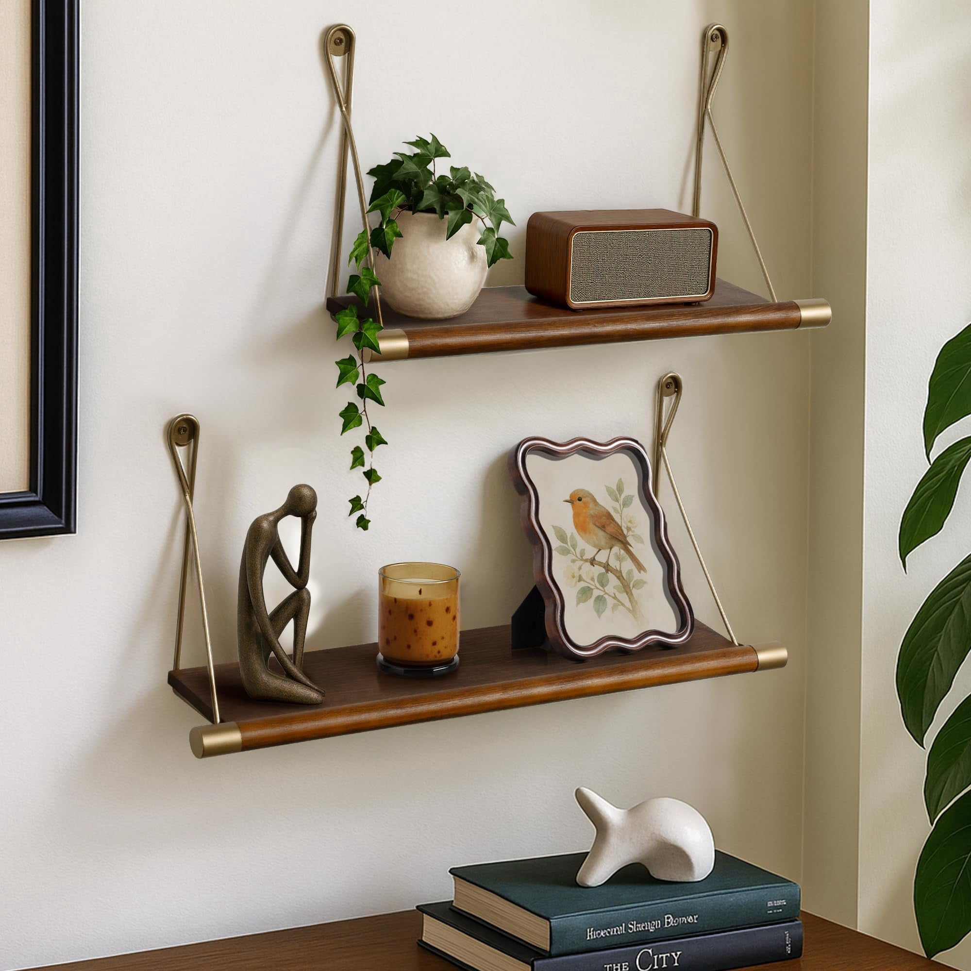 Mid Century Modern Decor Walnut Floating Shelves For Wall Mounted Shelf ...