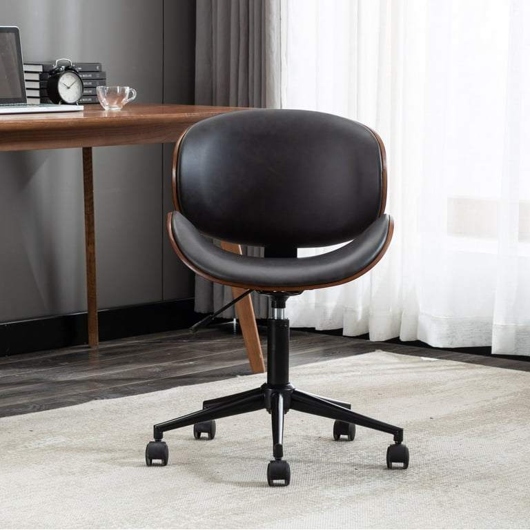 Mid Century Modern Desk Chair Contemporary Office Bentwood Style Wingback Seating Minimalist Adjustable Vintage Replica with Swivel Faux Leather