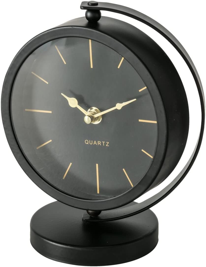 Mid-Century Modern Desktop Clock, Black, Gold Accents, Quartz Movement ...