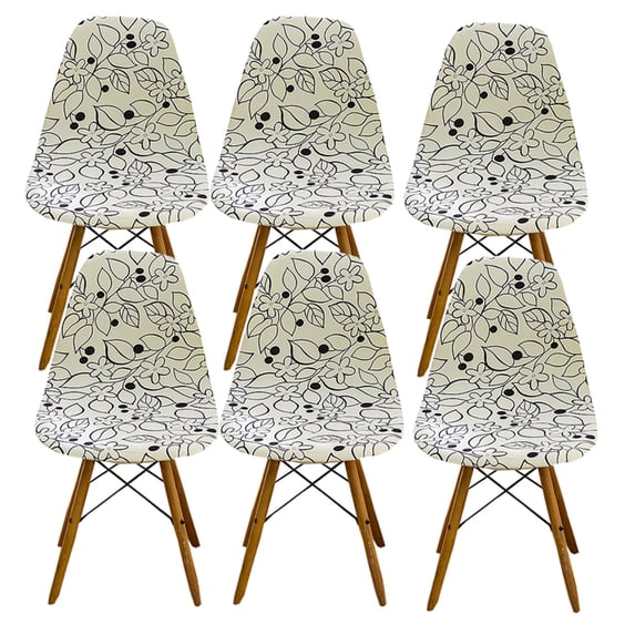 Mid Century Modern Dining Chair Slipcover,Stretch Shell Chair Cover Removable Washable Non-slip Soft Spandex Printed Armless Chair Protector for Living Room Bedroom Kitchen-6-H