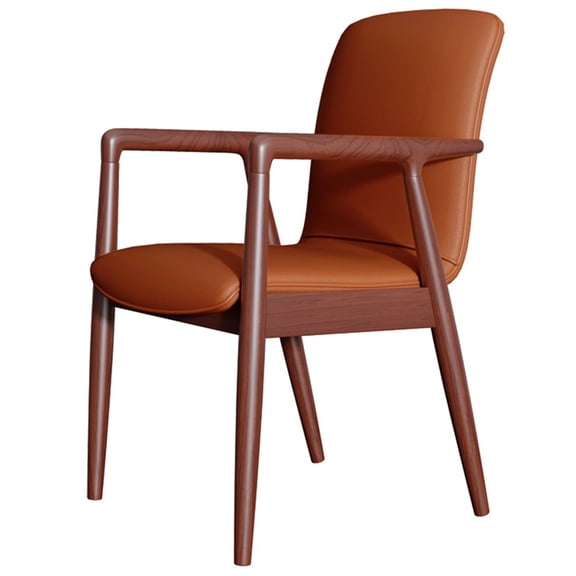 Mid Century Modern Dining Chairs With Arms Wood Upholstered Living Room Arm Chairs Leather Side Chair With Leather Seat Modern Accent Chair For Kitchen Bedroom Cafe