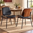 thumbnail image 1 of Black Upholstered Dining Chairs Set of 2, Curved Mid Century Modern Chair - Kitchen Chairs, Dining Room Chairs, Dinning Chair with Faux Leather, Bentwood Side Profile, Metal Legs, Sillas de Comedor, 1 of 9