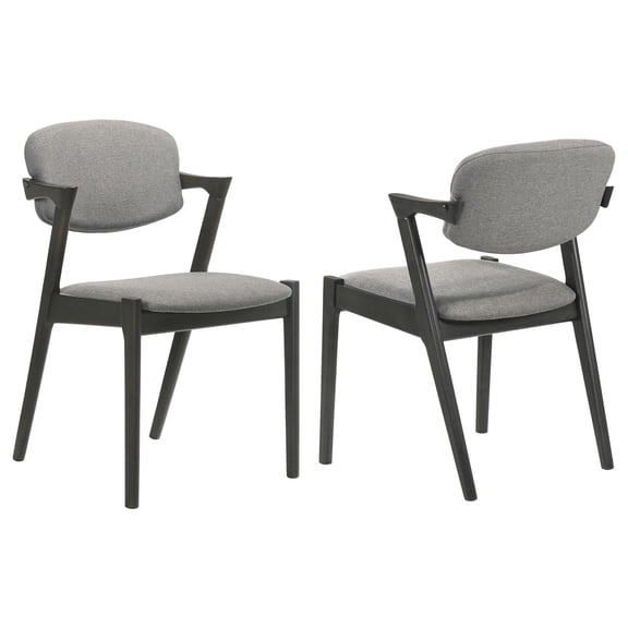 Mid-Century Modern Dining Chairs Set of 2 - Brown Grey Upholstered Seat & Back, Black Frame, Z-Shape Design - Perfect for Kitchen & Dining Room (30"H x 20.25"W)